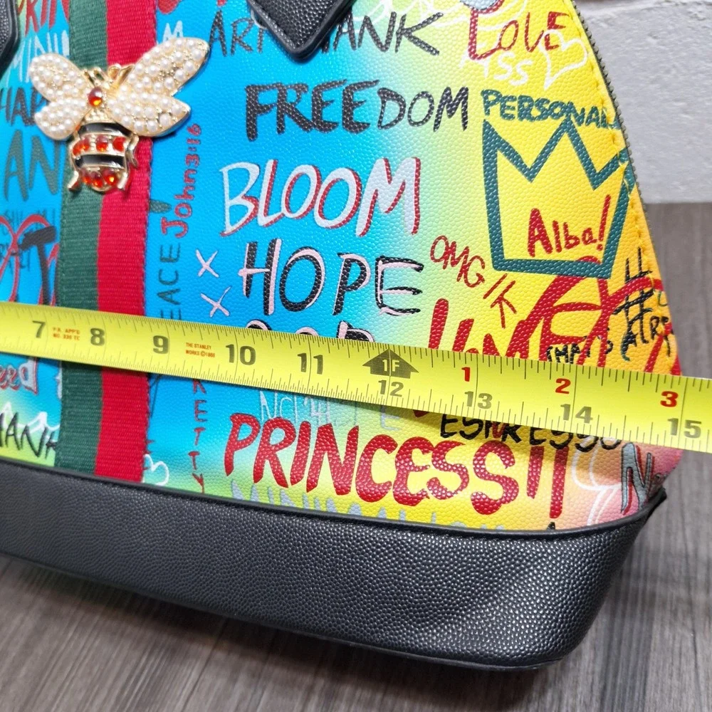 Alba Graffiti Print Dome Satchel Bag Multicolor Bee Emblem Web Stripe Street Art